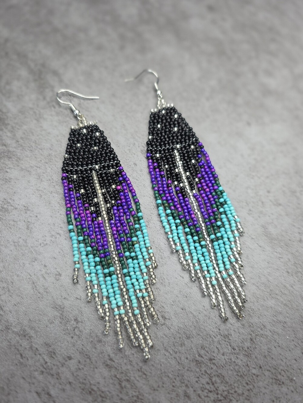 Boho Earrings Handmade Midnight Starry Large Statement Dangle Black Blue - Picture 2 of 2
